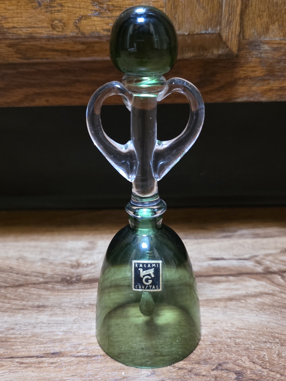 Vintage Kagami Crystal Green and Clear Lead Crystal Bell
